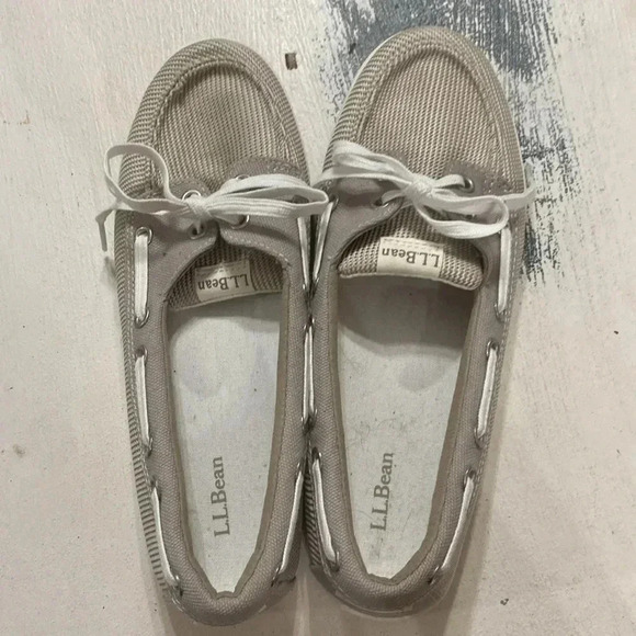 LL BEAN WO SIZE 8 TAUPE SLIP ON  BOAT SHOE EXCELLENT CLEAN CONDITION LACE UP - Picture 13 of 15
